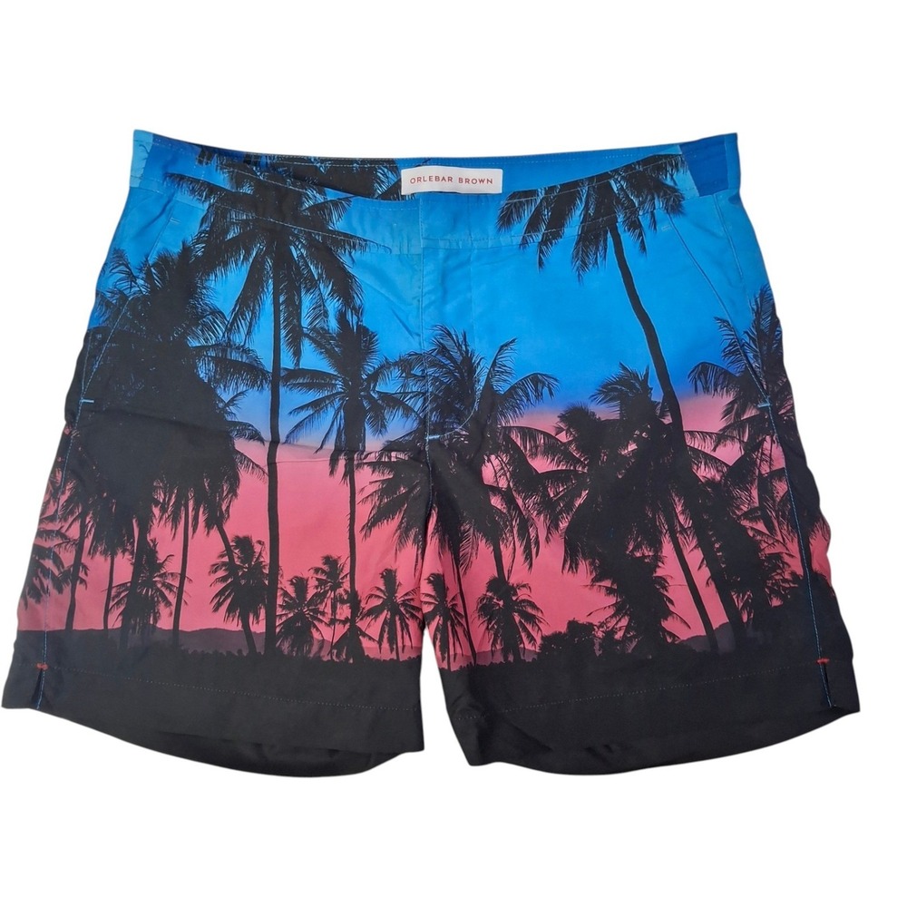 Orlebar Brown Bulldog Swim OB Shorts Mens 30* Keep Palm Carry On Print Blue Pink